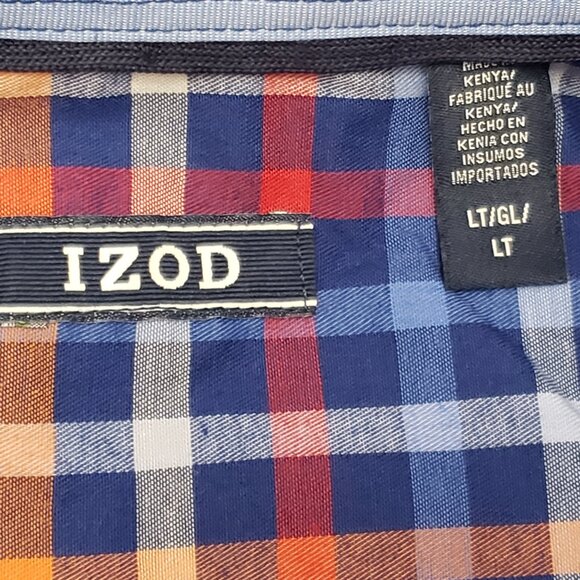 IZOD Mens Long Sleeve Navy/Multicolor Plaid Button-Down Large Tall - Picture 3 of 3